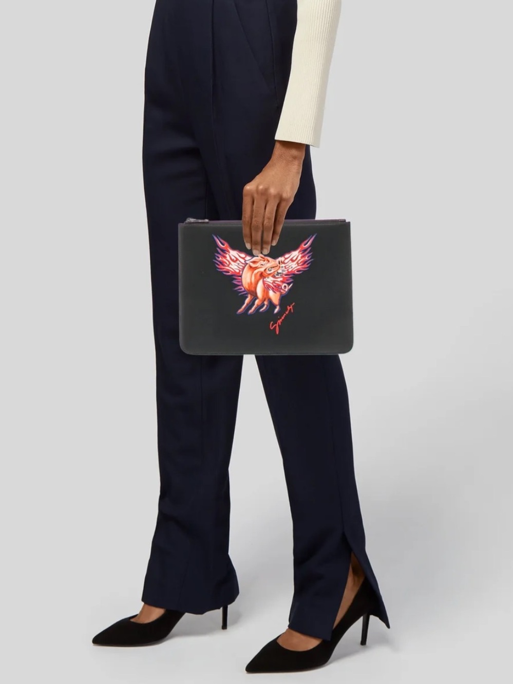 GIVINCHY black Graphic Clutch with Flaming Pegasus Design